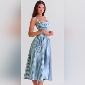 House of CB Vivien Blue and White Gingham Dress L Fuller Cup